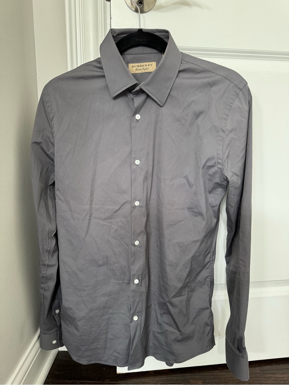 Burberry Men's Long-Sleeve Dress Shirt — Charcoal Gray
